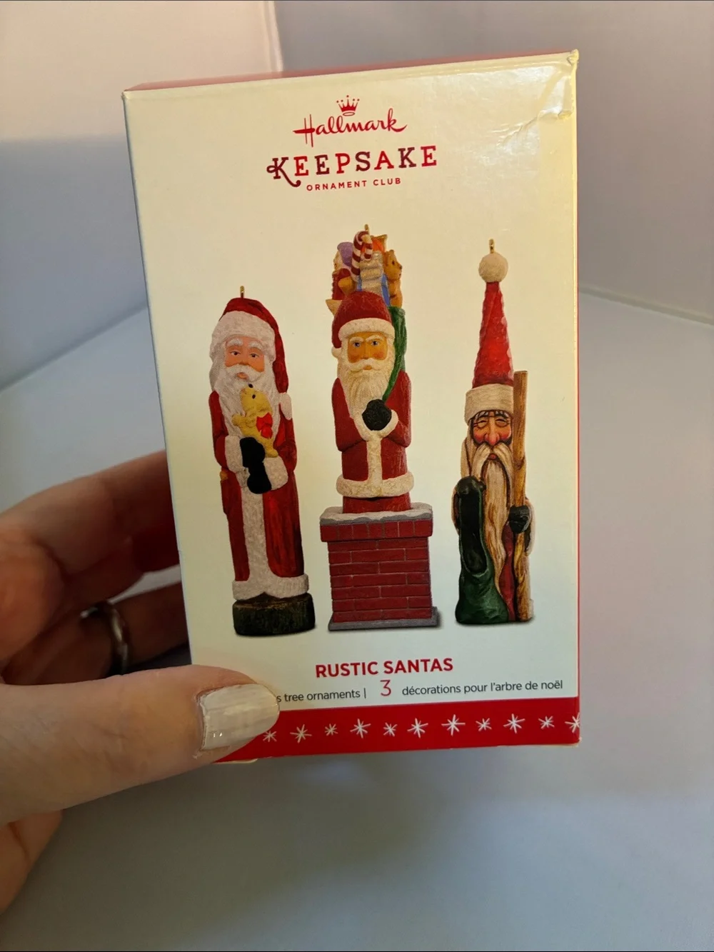 Hallmark Red, White & Green Santa Figure Ornament Set